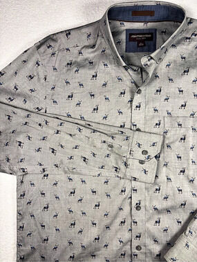 Johnston & Murphy Men's Cotton Deer Print Button Down in Gray